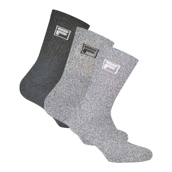 FILA 3 Paar Socken Unisex - Frottee Tennissocken, Crew Socks, Logobund, 35-46 Grau Melange 35-38 (3-5 UK)