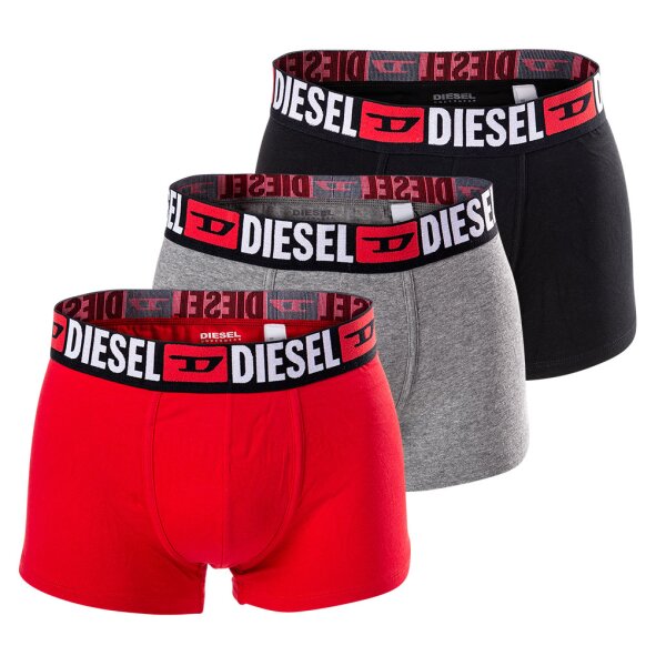 DIESEL Herren Boxershorts, 3er Pack - UMBX-DAMIENTHREEPACK, Trunks, Cotton Stretch Grau/Schwarz/Rot XL