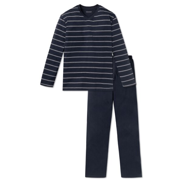 SCHIESSER mens pyjama set - long, V-neck, selected!, striped Navy S (Small)