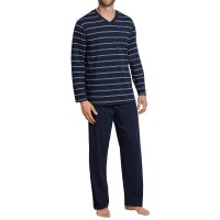 SCHIESSER mens pyjama set - long, V-neck, selected!, striped Navy S (Small)