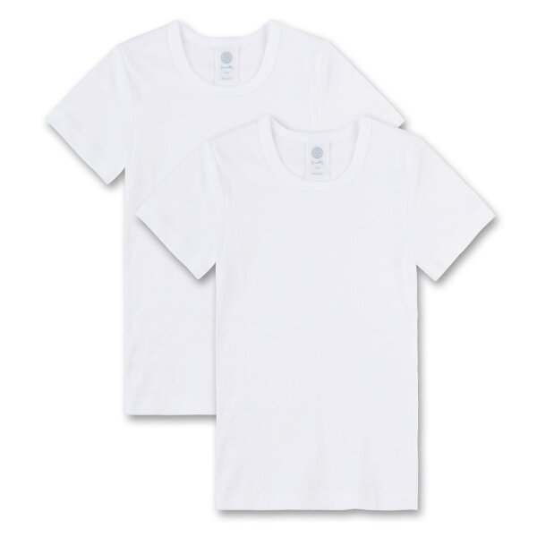 Sanetta Jungen T-Shirt, 2er Pack - Unterhemd, Basic, Organic Cotton Weiß 152