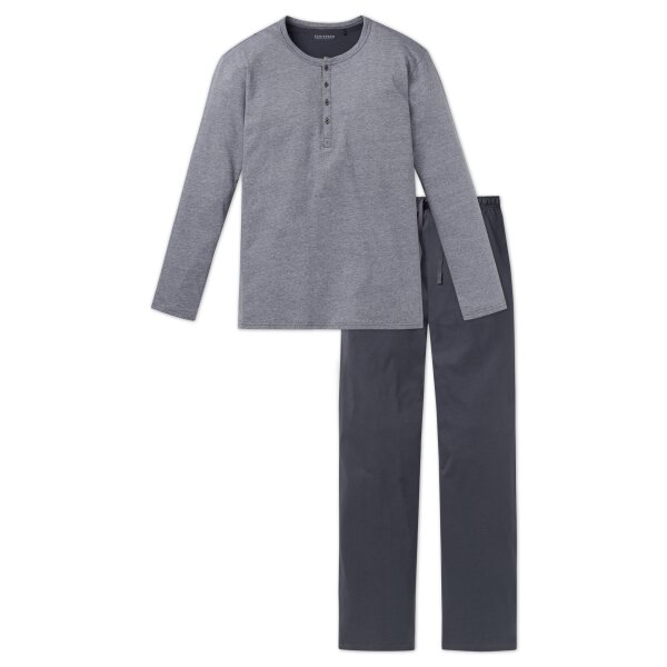 SCHIESSER mens pyjamas 2-piece set - long, Henley, button facing, cotton Grey S (Small)
