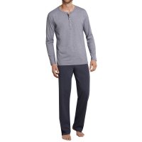 SCHIESSER mens pyjamas 2-piece set - long, Henley, button facing, cotton Grey 3XL (3X-Large)