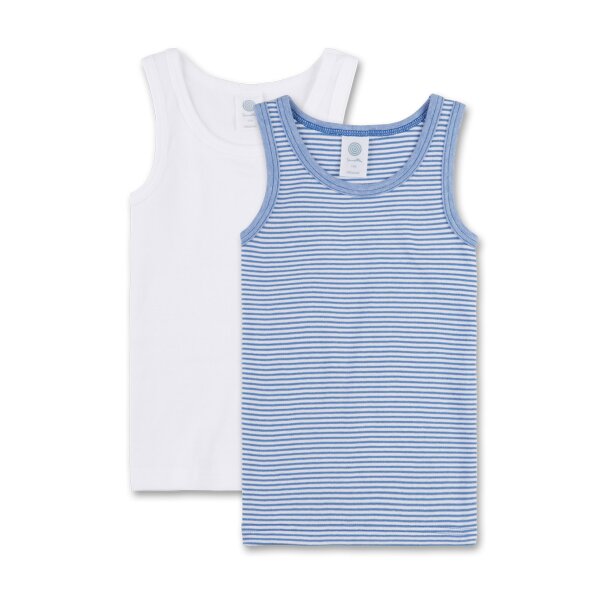 Sanetta Boys Shirt 2-Pack - Undershirt without Sleeves, Tank Top, striped White/Blue 140